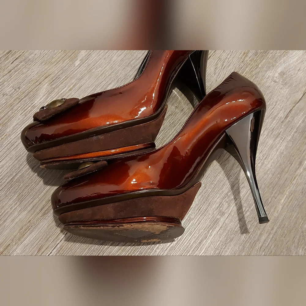 Italian Patent Leather Burgundy Pumps Heels Shoes Leather Lining